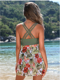 Maternity Beach Tropical Print Drawstring Tankini Set