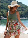 Maternity Beach Tropical Print Drawstring Tankini Set