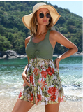 Maternity Beach Tropical Print Drawstring Tankini Set