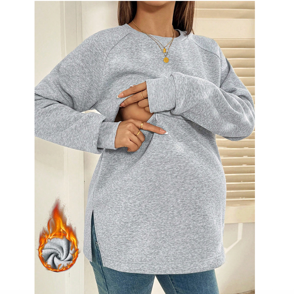 Maternity Casual Solid Color Side Slit Nursing Top