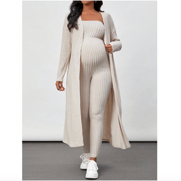Maternity Ribbed Jumpsuit & Cardigan Set