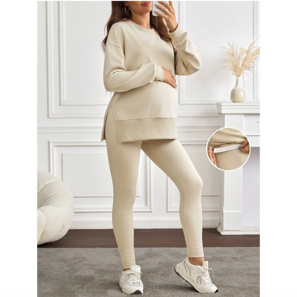 Pregnant Women Solid Color Top And Pants 2pcs/Set