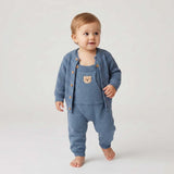 Baby Knit Cardigan & Overalls Set – Teddy Bear Pocket Detail