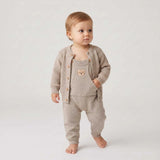 Baby Knit Cardigan & Overalls Set – Teddy Bear Pocket Detail