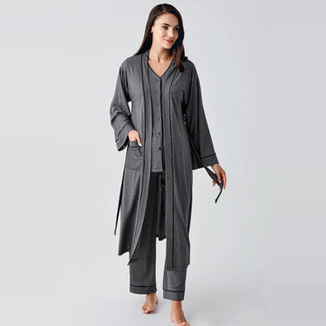 Striped Maternity & Nursing Robe Pajama Set