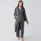 Striped Maternity & Nursing Robe Pajama Set