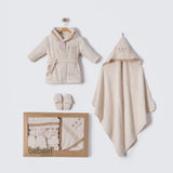 Baby Floral Embroidered Hooded Bathrobe & Towel 4-Piece Set