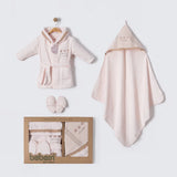 Baby Floral Embroidered Hooded Bathrobe & Towel 4-Piece Set