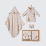 Baby Polka Dot Hooded Bathrobe & Towel 4-Piece Set