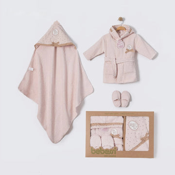 Baby Polka Dot Hooded Bathrobe & Towel 4-Piece Set