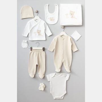 Baby Newborn 10-Piece Essentials Set – Embroidered Teddy Bear Design