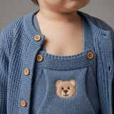 Baby Knit Cardigan & Overalls Set – Teddy Bear Pocket Detail