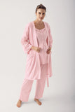 Dantelli Cotton 3 pcs Maternity Robe Pajamas Set- pink