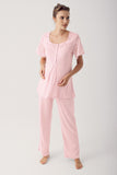 Dantelli Cotton 3 pcs Maternity Robe Pajamas Set- pink