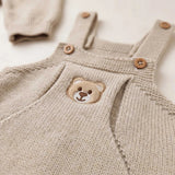 Baby Knit Cardigan & Overalls Set – Teddy Bear Pocket Detail