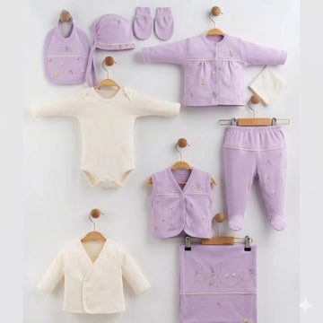 Baby Newborn 8-Piece Essentials Set – Floral "Smile" Embroidery (Pink)