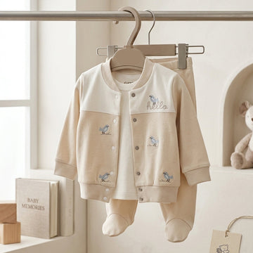 Baby Bird Embroidered Cardigan & Footed Pants Set