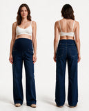 Maternity Wide-Leg Jeans – Dark Wash Over-Bump Denim
