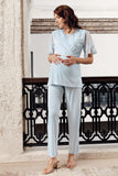 3 pcs Maternity Robe Pajamas Set- blue