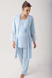 3 pcs Maternity Robe Pajamas Set- blue