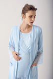 3 pcs Maternity Robe Pajamas Set- blue