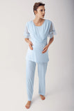 3 pcs Maternity Robe Pajamas Set- blue