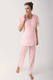 3 pcs Maternity Robe Pajamas Set- pink