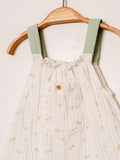 Muslin Patterned Suspender jumpsuit  3-6/6-9/9-12/18-24m