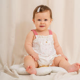 Muslin Patterned Suspender jumpsuit  3-6/6-9/9-12/18-24m