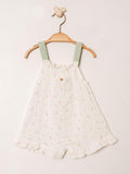 Muslin Patterned Suspender jumpsuit  3-6/6-9/9-12/18-24m