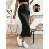 Maternity Adjustable Waist Ribbed Knit Split Back Skirt