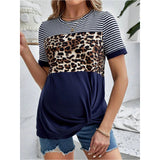 Maternity Striped & Leopard Print Twist Hem Tee