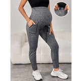 Maternity Marled Knit Knot Front Pocket Side Adjustable Elastic Waist Pants