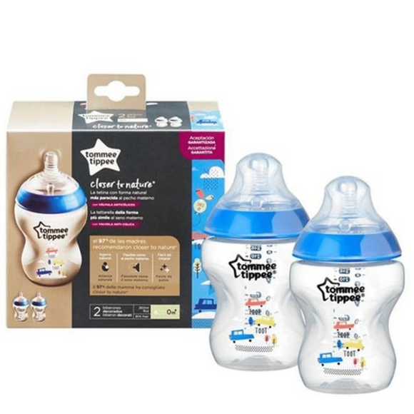 Closer To Nature, Baby Bottles 260ml Bleu, 2 Pcs