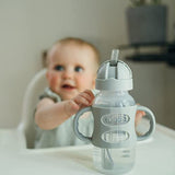 Wide-Neck Sippy Straw Bottle with Handles, 270mL, Gray, 6m+