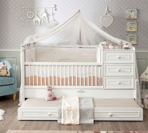 Romantic Convertible Baby Bed With Parent Bed 80x180 cm
