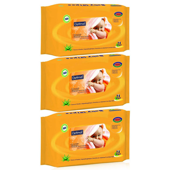 Optimal Baby Wipes 72 Sheets X3