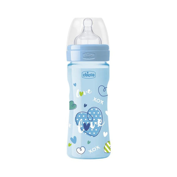 Well-Being Plastic Bottle 250ml Medium Flow Silicone Blue