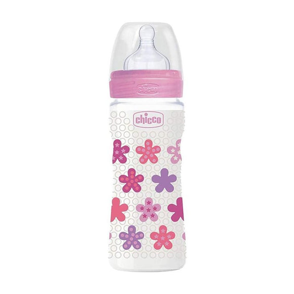 Well-Being Plastic Bottle 330ml Fast Flow Silicone Pink