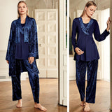 Velvet Maternity 3pcs Robe Pyjama Set Navy