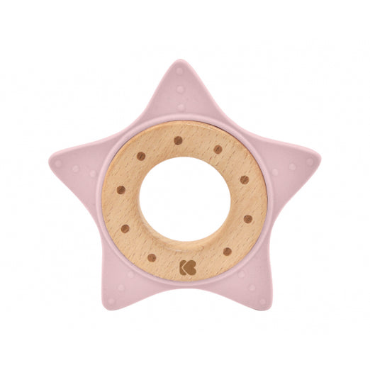 Silicone and wood teether Star Pink
