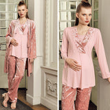 Velvet Maternity 3pcs Robe Pyjama Set Pink